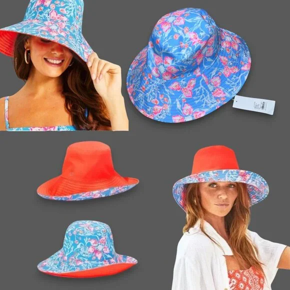 Lilly Pulitzer UPF 50+ Reversible Canvas Sun Hat Bahamian Rhapsody Pink Blue NWT Lilly Pulitzer | Accessories | Nwt Lilly Pulitzer Upf 5  main image 4